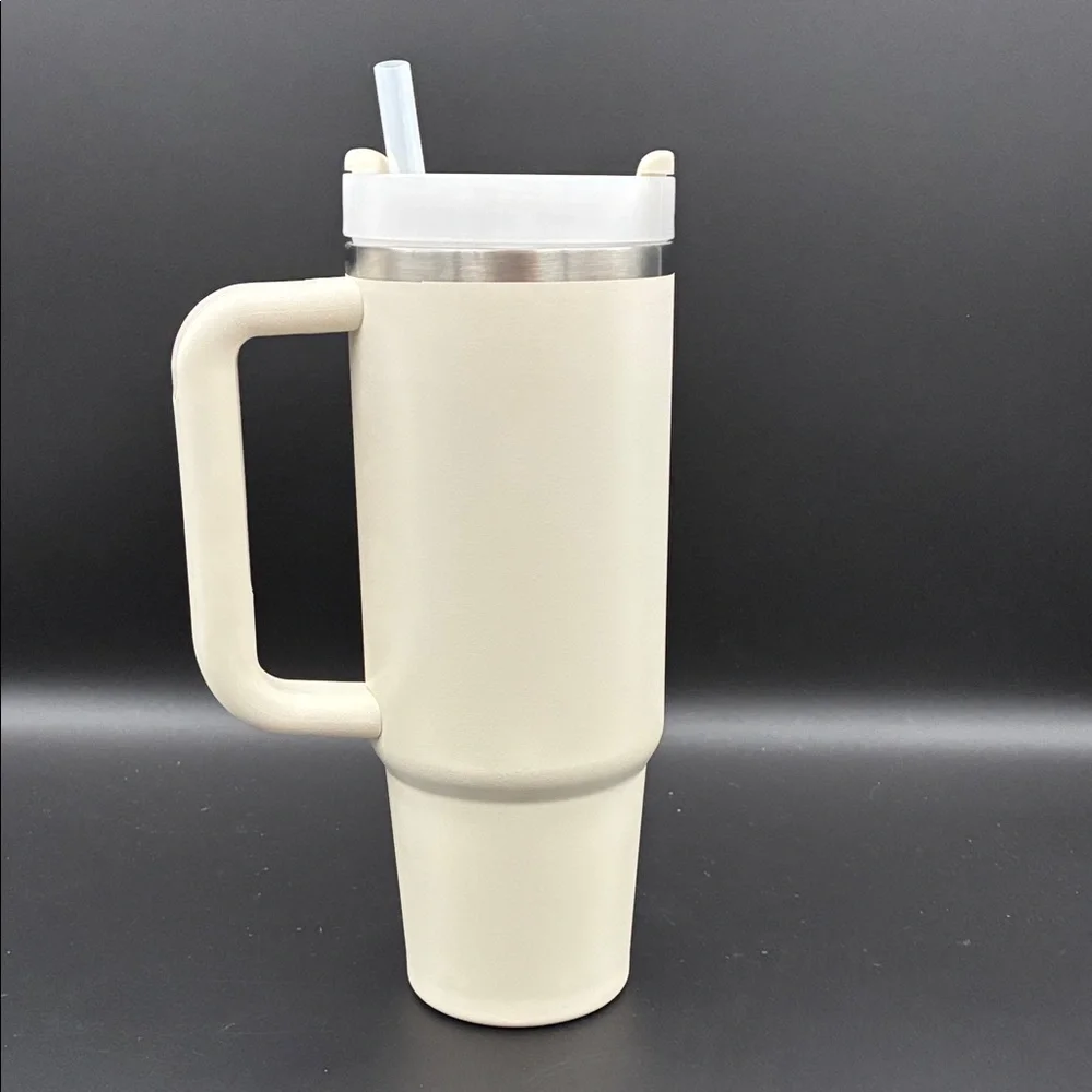 Stanley Cream 30 oz Travel Mug Tumbler with Handle, Lid, and Straw